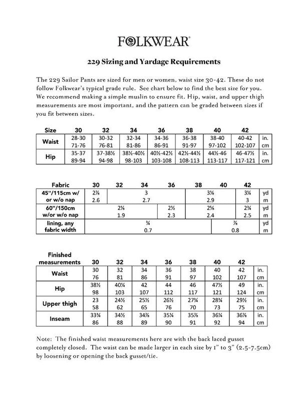 Sizing and Yardage