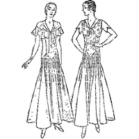 Dress with Long Flared Skirt and Bertha Ruffle